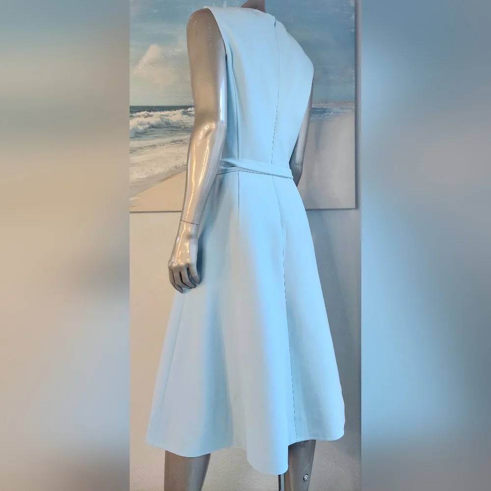 $3,400 OSCAR DE LA RENTA LIGHT BLUE WOOL FLOWER EMBR DRESS 8 - Picture 5 of 15
